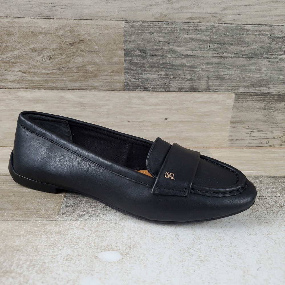 Franco Sarto Faris Womens Flat Loafers Sz 7 M Black Leather Slip On Round Toe